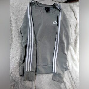 Women’s Medium Adidas sweatshirt. Light green/gray. Striped sleeves.